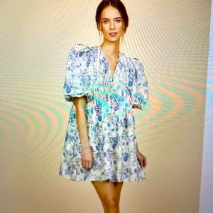 HUNTER BELL Blue and White Floral Dress